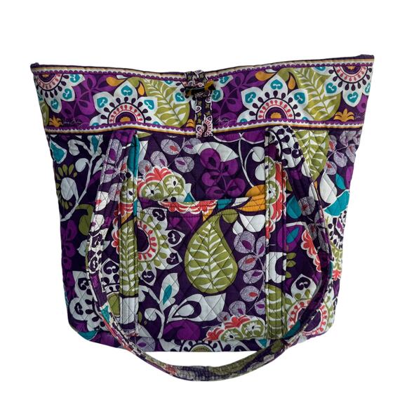 Vera Bradley Plum Crazy Large Multicolor Double-Handle Beach Tote Bag - Picture 2 of 16